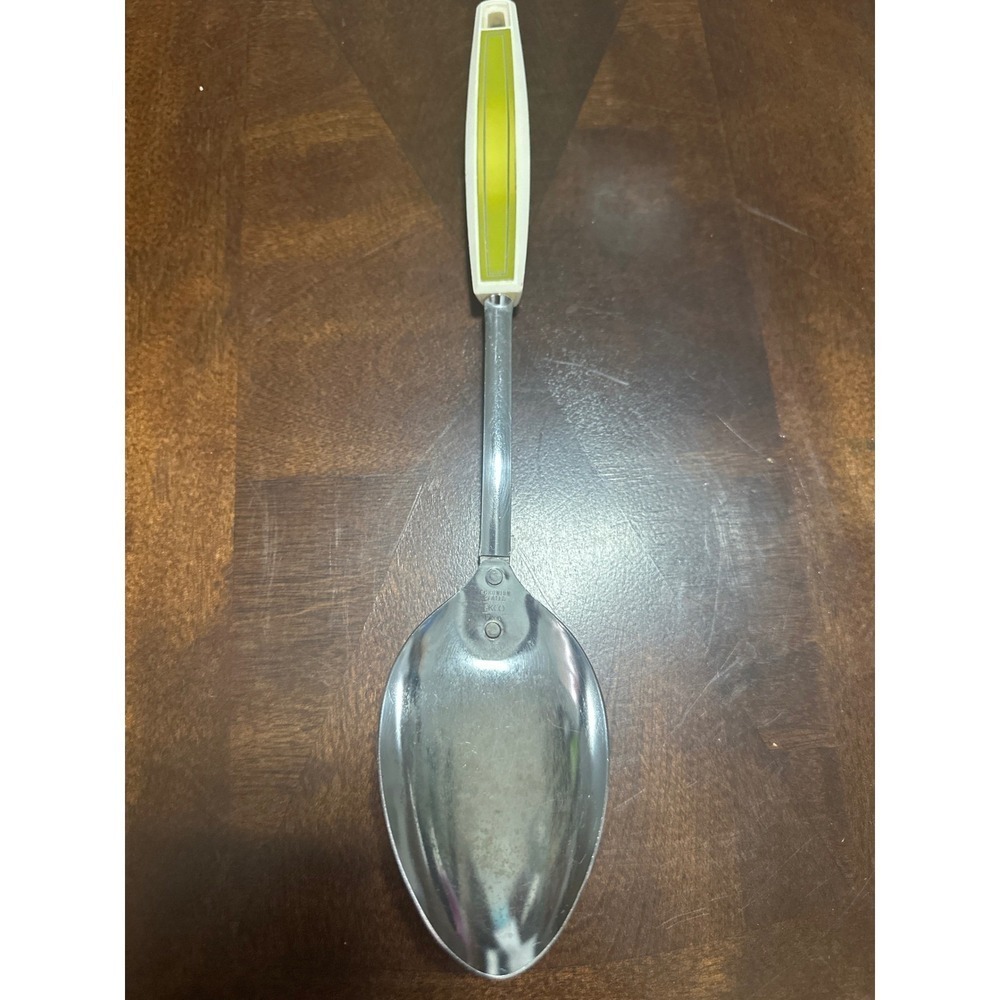 Ekco Serving Spoon Chromium Plated Vintage Kitchen Utensil Green Handle